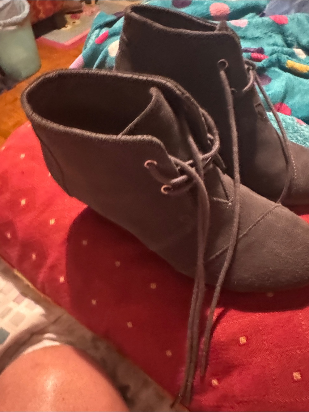 Toms Charcoal Lace-Up Ankle Booties